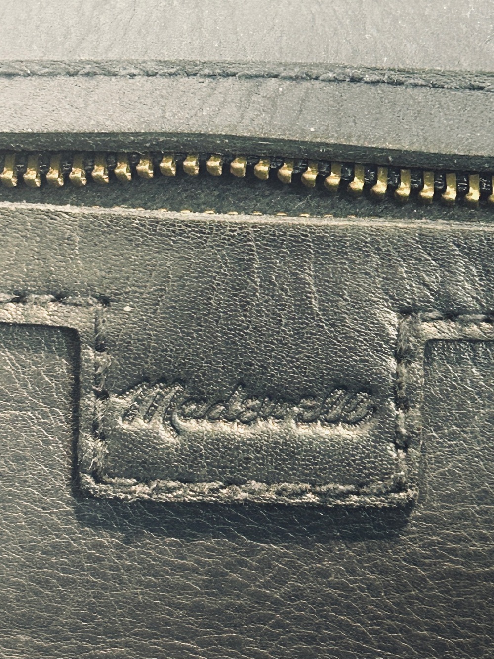 Madewell Deep Teal Leather Tote with Striped Canvas Strap - Picture 6 of 11